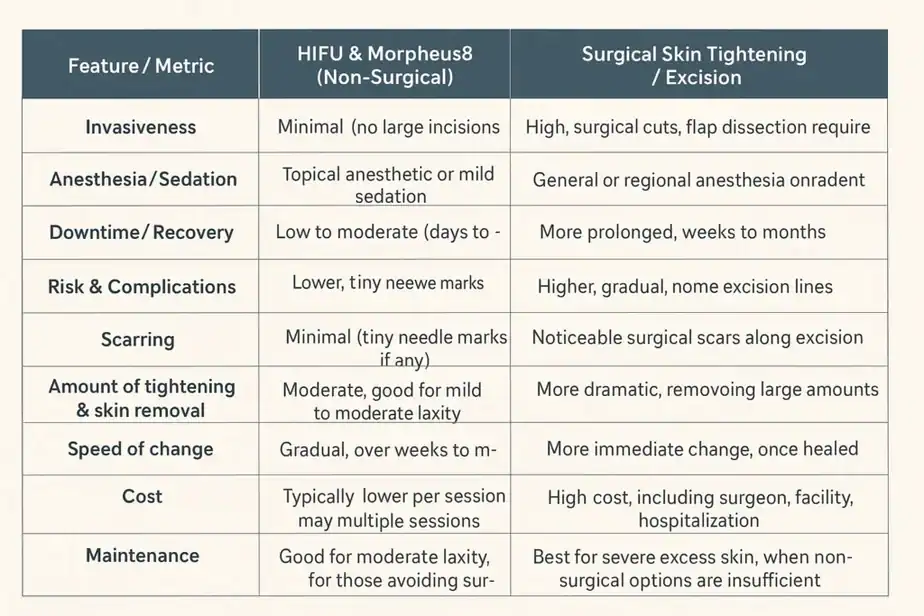 Table showing benefits of Lipo Freeze 2 U Hassocks treatments for skin tightening following weight loss injections.